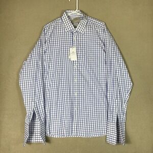 Hawes & Curtis Shirt Mens 18 Blue White Plaid Long Sleeve Button‎ Up Adult NWT